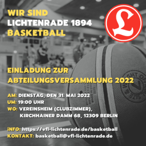 Jahreshauptversammlung der Basketballabteilung 2022 @ Vereinsheim des VfL Lichtenrade 1894 e.V. | Berlin | Berlin | Deutschland
